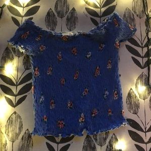 Blue floral off the shoulder crop top